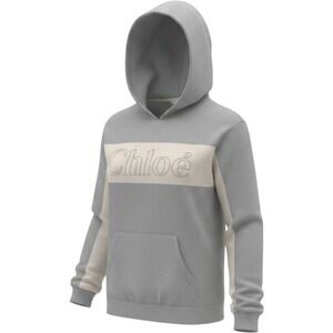 Chloe Women Gray Colorblock Logo HoodieSweatshirt C12805 Heather Gray Cream S,XS